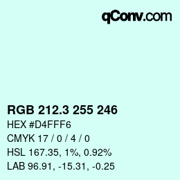 カラーコード: RGB 212.3 255 246 | qconv.com