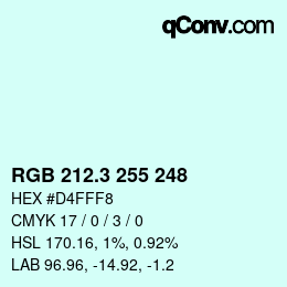 カラーコード: RGB 212.3 255 248 | qconv.com