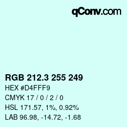 カラーコード: RGB 212.3 255 249 | qconv.com