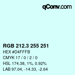 カラーコード: RGB 212.3 255 251 | qconv.com