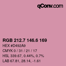 カラーコード: RGB 212.7 146.6 169 | qconv.com
