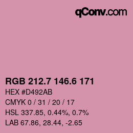 カラーコード: RGB 212.7 146.6 171 | qconv.com