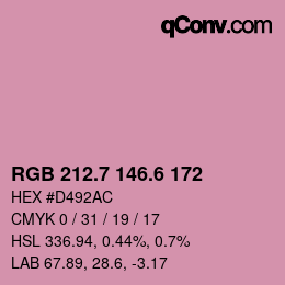 カラーコード: RGB 212.7 146.6 172 | qconv.com