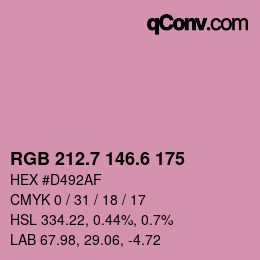 カラーコード: RGB 212.7 146.6 175 | qconv.com