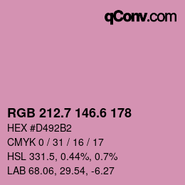 カラーコード: RGB 212.7 146.6 178 | qconv.com