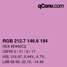 カラーコード: RGB 212.7 146.6 194 | qconv.com