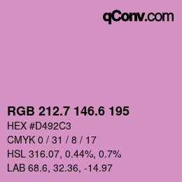 カラーコード: RGB 212.7 146.6 195 | qconv.com