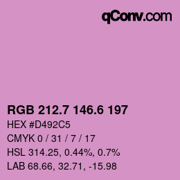 カラーコード: RGB 212.7 146.6 197 | qconv.com