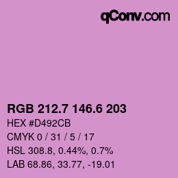 カラーコード: RGB 212.7 146.6 203 | qconv.com