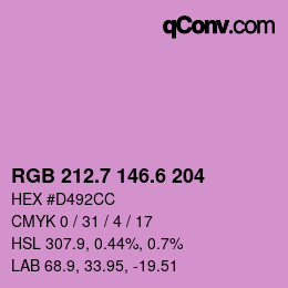 カラーコード: RGB 212.7 146.6 204 | qconv.com