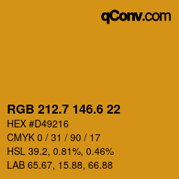 カラーコード: RGB 212.7 146.6 22 | qconv.com