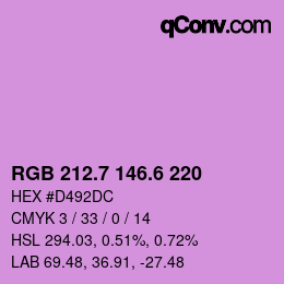 カラーコード: RGB 212.7 146.6 220 | qconv.com