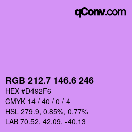 カラーコード: RGB 212.7 146.6 246 | qconv.com