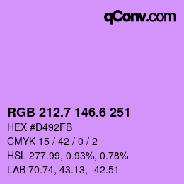カラーコード: RGB 212.7 146.6 251 | qconv.com