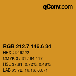 カラーコード: RGB 212.7 146.6 34 | qconv.com