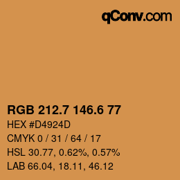 カラーコード: RGB 212.7 146.6 77 | qconv.com