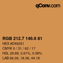 カラーコード: RGB 212.7 146.6 81 | qconv.com