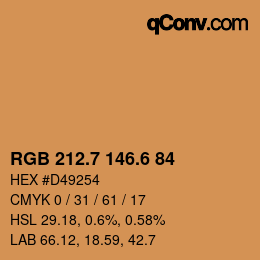 カラーコード: RGB 212.7 146.6 84 | qconv.com