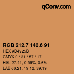 カラーコード: RGB 212.7 146.6 91 | qconv.com
