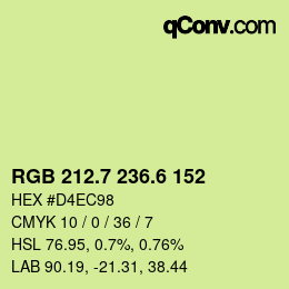 カラーコード: RGB 212.7 236.6 152 | qconv.com