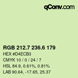 カラーコード: RGB 212.7 236.6 179 | qconv.com