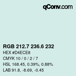 カラーコード: RGB 212.7 236.6 232 | qconv.com