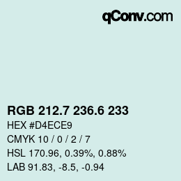 カラーコード: RGB 212.7 236.6 233 | qconv.com