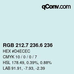 カラーコード: RGB 212.7 236.6 236 | qconv.com