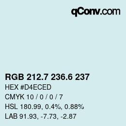 カラーコード: RGB 212.7 236.6 237 | qconv.com