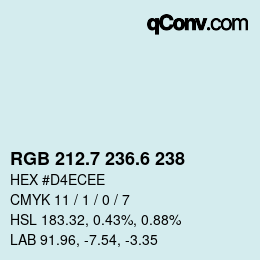 カラーコード: RGB 212.7 236.6 238 | qconv.com
