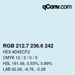 カラーコード: RGB 212.7 236.6 242 | qconv.com