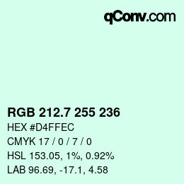 カラーコード: RGB 212.7 255 236 | qconv.com