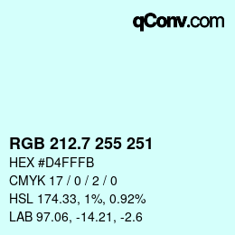 カラーコード: RGB 212.7 255 251 | qconv.com
