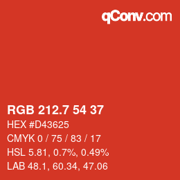カラーコード: RGB 212.7 54 37 | qconv.com