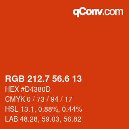 カラーコード: RGB 212.7 56.6 13 | qconv.com