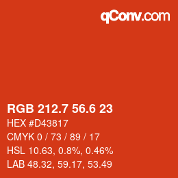 カラーコード: RGB 212.7 56.6 23 | qconv.com