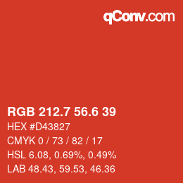 カラーコード: RGB 212.7 56.6 39 | qconv.com
