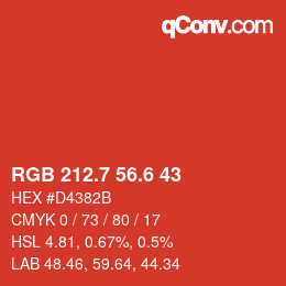 カラーコード: RGB 212.7 56.6 43 | qconv.com