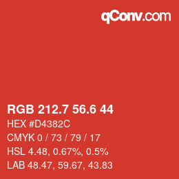 カラーコード: RGB 212.7 56.6 44 | qconv.com