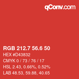 カラーコード: RGB 212.7 56.6 50 | qconv.com