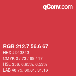 カラーコード: RGB 212.7 56.6 67 | qconv.com