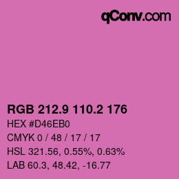 カラーコード: RGB 212.9 110.2 176 | qconv.com