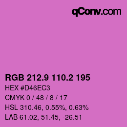 カラーコード: RGB 212.9 110.2 195 | qconv.com