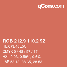 カラーコード: RGB 212.9 110.2 92 | qconv.com