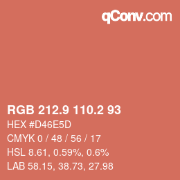 カラーコード: RGB 212.9 110.2 93 | qconv.com