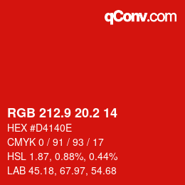 カラーコード: RGB 212.9 20.2 14 | qconv.com