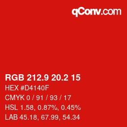カラーコード: RGB 212.9 20.2 15 | qconv.com