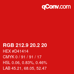 カラーコード: RGB 212.9 20.2 20 | qconv.com