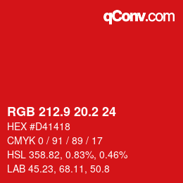 カラーコード: RGB 212.9 20.2 24 | qconv.com