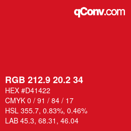 カラーコード: RGB 212.9 20.2 34 | qconv.com
